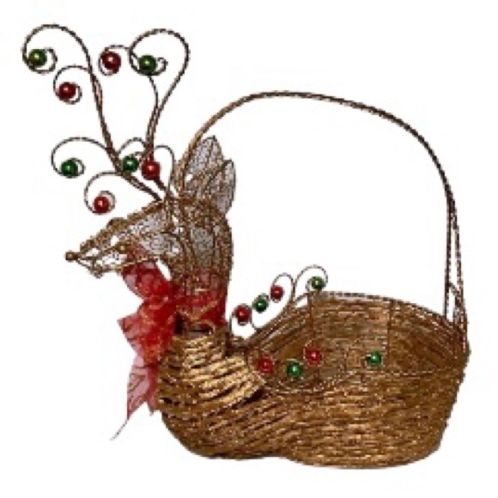 Christmas Reindeer Wire Twig Beaded Basket 12" x 12"